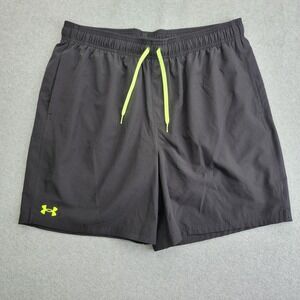 Under Armour Shorts Mens Large Black Neon Drawstring Running Lined Zip Pocket